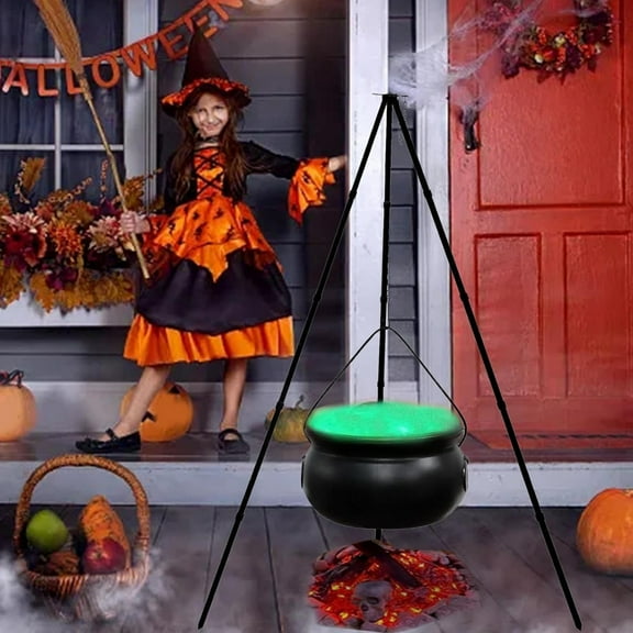 Halloween Decorations Outdoor Large Witch Cauldron, Black Plastic Bowl Decor on Tripod with Lights Halloween Cauldron Pot, Witches Cauldron Hocus Pocus Candy Bucket Decoration for Porch Home Party