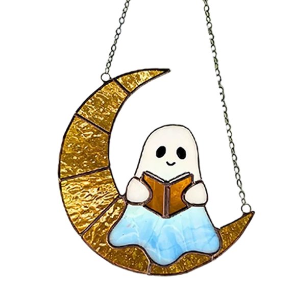 Halloween Decorations Outdoor Light Catcher Acrylic Plane Halloween Moon Reading Pendant Hanging Decoration for Front Door Front of Home