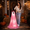 thumbnail image 1 of Halloween Decorations Outdoor Light Up Ghost Decor with Witch Hat, LED Glowing Ghost Yard Decoration, Adjustable Height Standing Halloween Decor with Water Fillable Base for Lawn Porch Garden Pathway, 1 of 7