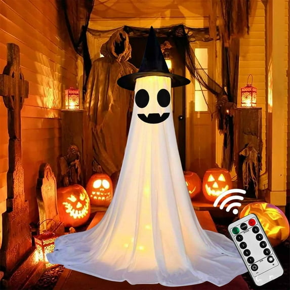 Halloween Decorations Outdoor Light up Ghost with Remote Control,Scalable Large Standing Spooky LED Lights Ghost,Cute Party Ghost Decor for Yard Front Door Porch Lawn Haunted House