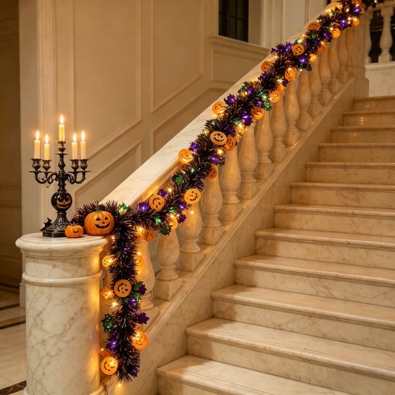 Halloween Decorations Outdoor Lights Halloween Party Decorations 6 Inch Halloween Garland with Lights Battery Operated Orange Halloween Lights for Indoor Mantel Wall Home Decor, 1