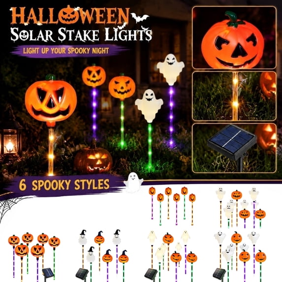 Halloween Decorations Outdoor Lights Solar Powered 6 Pack Pumpkin and Ghost Stake Lights for Yard Garden Pathway Holiday Spooky Decor Gift for Halloween Lovers