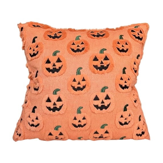 Halloween Decorations Outdoor Pillow Covers, 18x18 Inch Ghost/Pumpkin Soft Plush Faux Fur Wool Decorative Cushion Case for Sofa Couch Bed Chair Living Room Home Decor - Orange