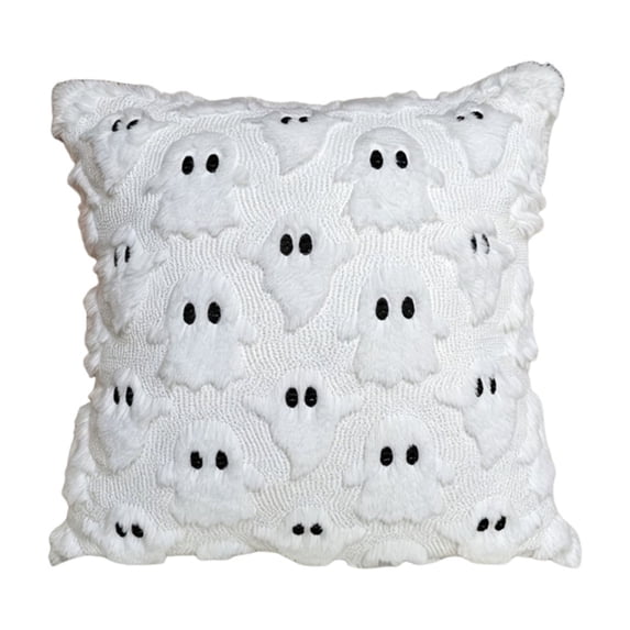 Halloween Decorations Outdoor Pillow Covers, 18x18 Inch Ghost/Pumpkin Soft Plush Faux Fur Wool Decorative Cushion Case for Sofa Couch Bed Chair Living Room Home Decor - Silver