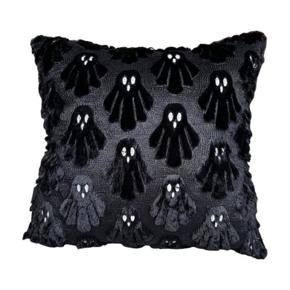 Halloween Decorations Outdoor Pillow Covers, 18x18 Inch Ghost/Pumpkin Soft Plush Faux Fur Wool Decorative Cushion Case for Sofa Couch Bed Chair Living Room Home Decor - Black