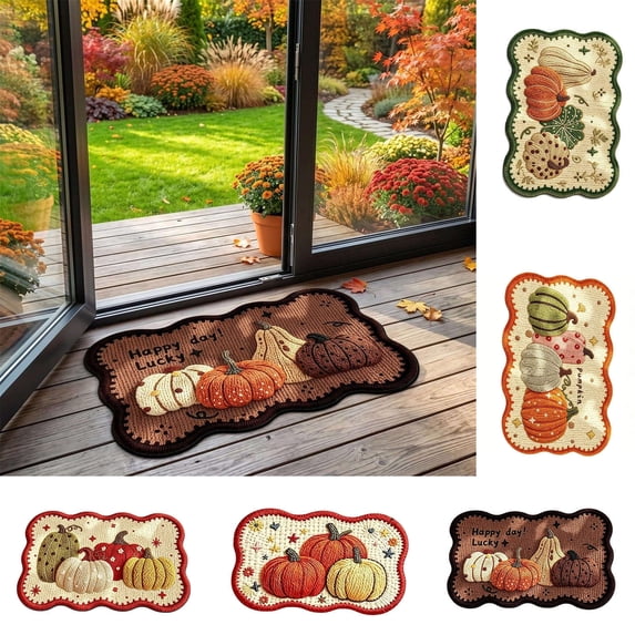 Halloween Decorations Outdoor, Pumpkin Diatomaceous Door Mat, Floor Mat Non-Slip Absorbent Entryway Doormat for Indoor, Washable Thick Floor Mat with Pumpkin Patterns for Bathroom Kitchen Front Door