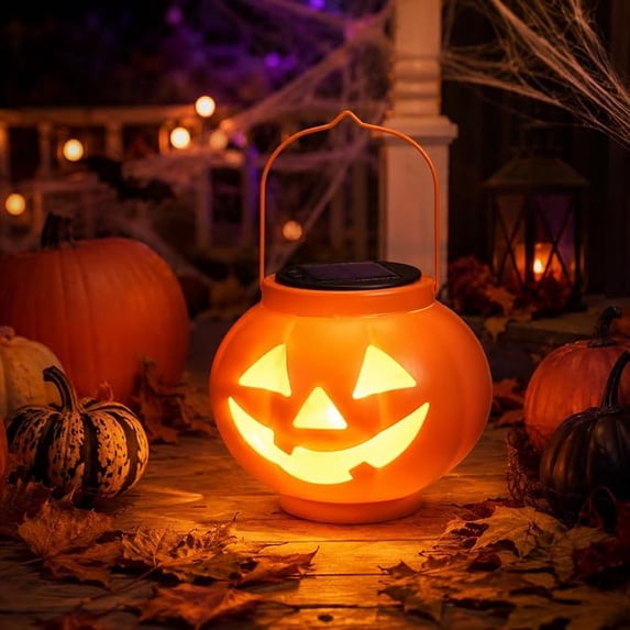 Halloween Decorations Outdoor Pumpkin Solar Lanterns Jack O Lantern Spooky Pattern Projection Portable Handle Waterproof Porch Patio Yard Decor Halloween Gift