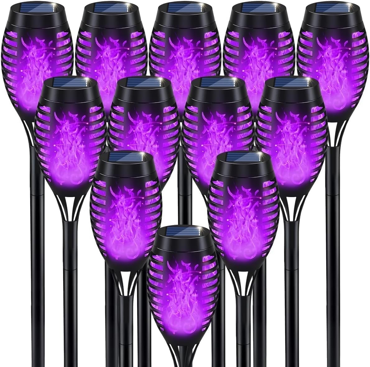 Halloween Decorations Outdoor, Purple Halloween Solar Lights with Flickering Flame, Solar Torch Lights for Yard Decorations, Waterproof Outdoor Lighting for Garden Pathway Patio Outside Decor