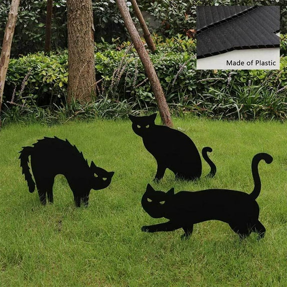 Halloween Decorations Outdoor, Set of 3 Black Cat Stakes Garden Decor Silhouette Stake Halloween Outdoor Statues, Yard Art Animal Halloween Decor for Lawn Patio