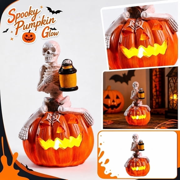 Halloween Decorations Outdoor Skeleton | Light Up Halloween Decorations Led Jack O Lantern Skeleton Sitting Pumpkin Decor for Porch, Home, Yard, Spooky Holiday Display, Halloween