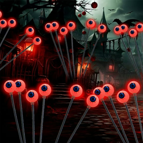 Halloween Decorations Outdoor Solar Eyeball Lights, 2Pack 12 LED Eyeball Swaying Firefly Light, Waterproof Halloween Path Lights for Garden/Yard/Patio/Party