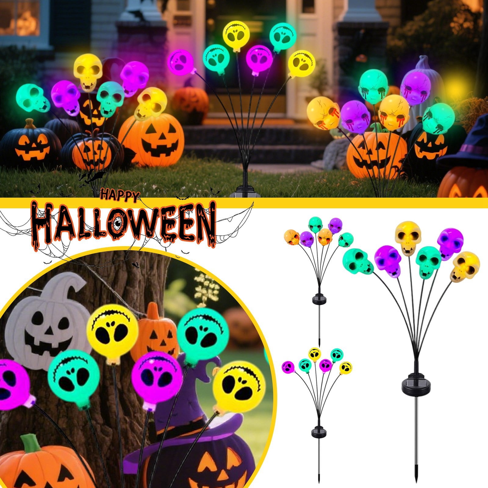 Halloween Decorations Outdoor Solar Pumpkin Bat Ghost Garden Stake