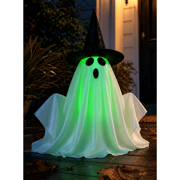 Halloween Decorations Outdoor, Spooky Ghost Halloween Decor, 12.6" Hanging Ghost Prop with Pumpkin Light, Motorized Lifting Halloween Decorations for Indoor Outdoor Yard, Spooky Party Decor, 1Pack