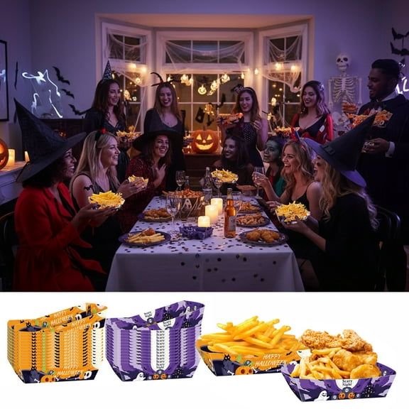 Halloween Decorations Paper Food Trays,Disposable Nacho Trays,Paper Boats Serving Trays for Hot Dog Popcorn Taco Snack Candy Food Container Party Supplies,Halloween Paper Food Tray Party Supplies