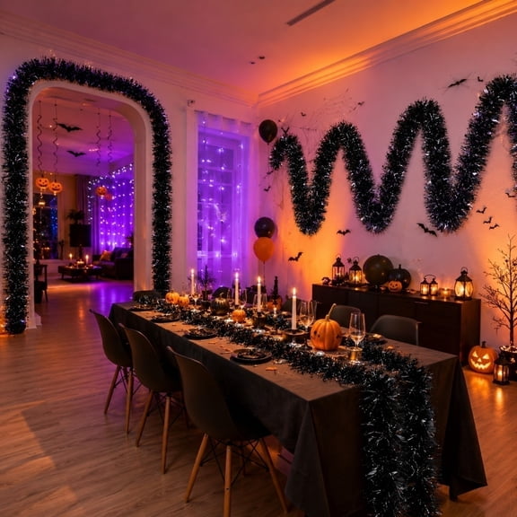 Halloween Decorations Party Decor, Black Shiny Pull-Streamer Ribbons for Banners Doorways Ceilings Or Archways, 78.7x3.5in Each for Festive Spooky Atmosphere
