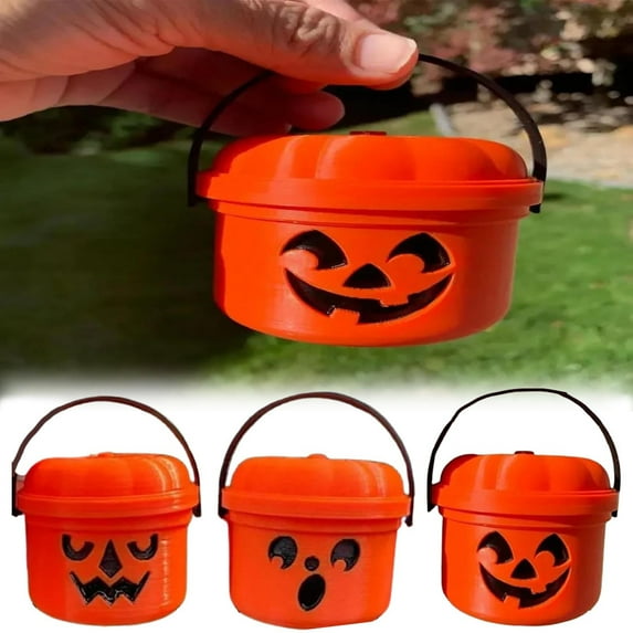 Halloween Decorations Party Favors Mini Halloween Bucket 6 PCS,3D Printed Halloween Candy Basket,Trick or Treat Bucket, Orange Halloween Pumpkin Candy Bucket,Halloween Party Holiday Favors