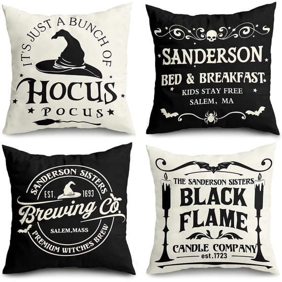 Halloween Decorations Pillow Covers 18x18 Set of 4 Halloween Decor Indoor Outdoor Hocus Pocus Farmhouse Saying Halloween Decorative Clearance Cushion Cases Party Supplies for Home Sofa Couch Bed Chair