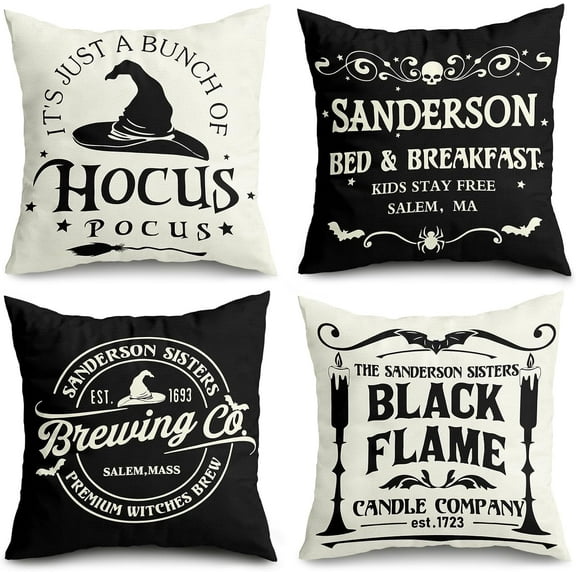 Halloween Decorations Pillow Covers 18x18 Set of 4, Halloween Decor Indoor Outdoor Hocus Pocus Farmhouse Saying Halloween Decorative Cushion Cases Party Supplies for Home Sofa Couch Bed Chair