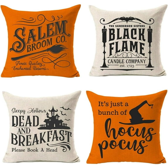 Halloween Decorations Pillow Covers 18x18 Set of 4 Halloween Decorations Farmhouse Saying Fall Pillow Covers Decorative Cushion Cases for Couch Sofa