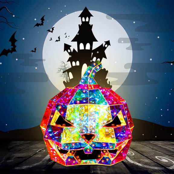Halloween Decorations Prismatic Iridescent Spooky Pumpkin LED Ghost Light for Living Room, Garden, Kitchen Decor, 10" (Pumpkin)