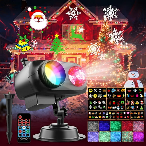Christmas Decorations Projector Lights, Brighter Christmas Projector Outdoor/Indoor, 10 HD Slides (3D Ocean Wave & Patterns), Holiday Projector Home Party Light Landscape