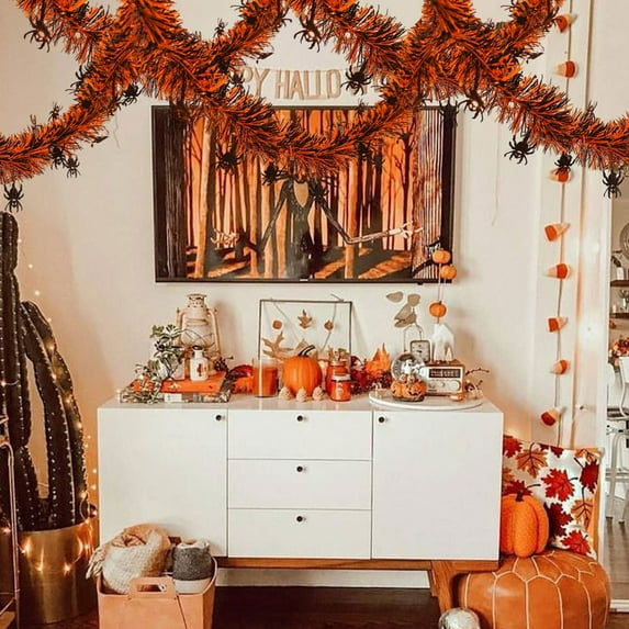 Halloween Decorations Pull Flower Colorful Strip Hanging Party Supplies,76.77in Plastic Streamers for Door Window Wall Tree Fireplace,Pumpkin Spider Stars Themed Party Decor