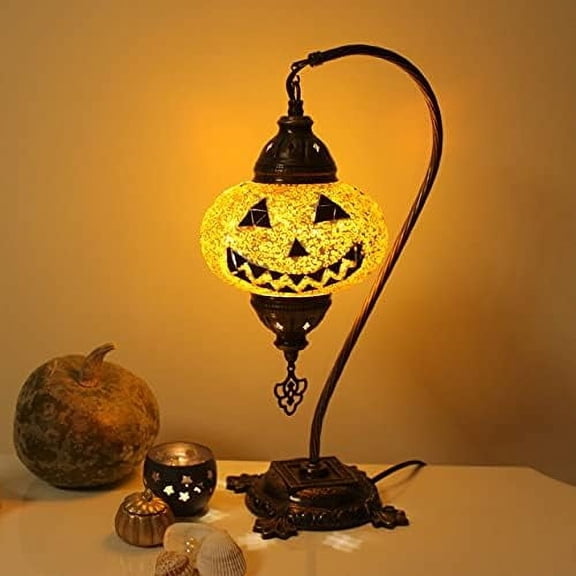 Halloween Decorations Pumpkin Glass Lamp - Handmade Turkish Mosaic - Orange Swan Neck Pumpkin Lamp Shade - Home Decor for Holiday Party$$Tools & Hardware Other