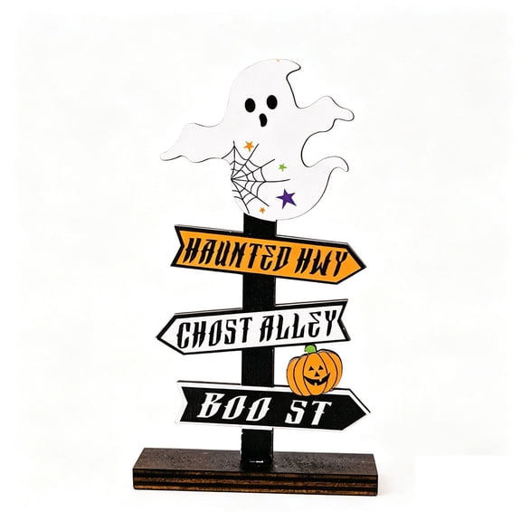 Halloween Decorations,Pumpkin Patch Sign,Vintage Wooden Halloween Street Sign Freestanding Decor, Ghost Pumpkin Tiered Tray Table Centerpiece for Halloween Party Shelf Mantel Fall Decor