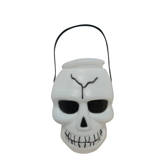 Halloween Decorations Pumpkin Spooky Candy Bucket, Portable & Reusable Trick Or Treat Pail, Candy & LED Candle Lights Storage Bucket, Spooky Skull Candy Jar for Kids Party Home Decor C