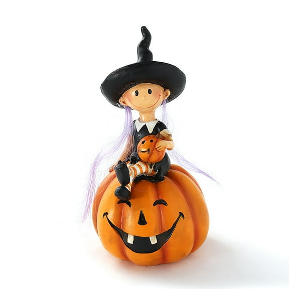 Halloween Decorations Pumpkin Witch Statue Figurines Decor - Witch on Pumpkin Statue Figurines Halloween Pumpkin Witch Collectible Figurine Statue Decor for Home Garden Party Yard Lawn