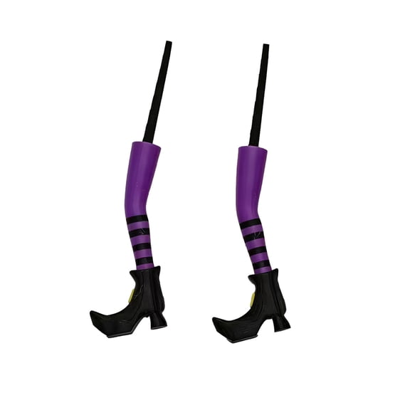 Halloween Decorations, Purple Striped Witch Leg Decorative Picks Set of 2, Plastic Cake Topper for Flower Pots, Spooky Party Ornament for Holiday Display