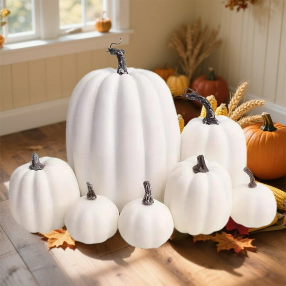 Halloween Decorations, Realistic Pumpkin Set of 7, Foam Party Props for Indoor Outdoor Display, Spooky Season Centerpiece Decor