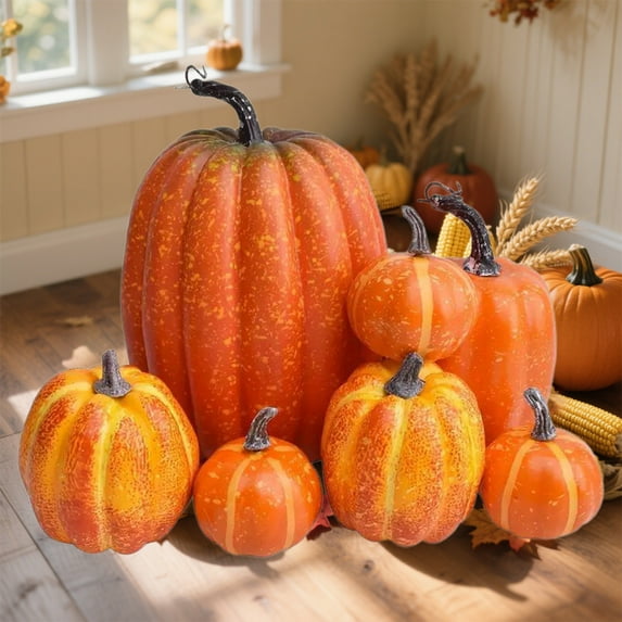 Halloween Decorations, Realistic Pumpkin Set of 7, Foam Party Props for Indoor Outdoor Display, Spooky Season Centerpiece Decor