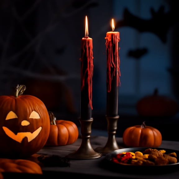 Halloween Decorations Red Drip Candle Set 2 Pack Spooky Melting Wax