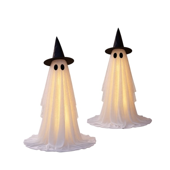 Halloween Decorations, Remote Control Standing Ghost With Witch Hat, Light Up Sheer Fabric Spirit Figure For Home Yard Party Haunted House Props, 100cm And 120cm