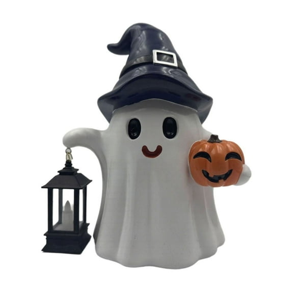 Halloween Decorations, Resin Ghosts with a Lantern, LED Cute Spooky Halloween Ghost Figurines for Mantel Shelf Table Garden Decor