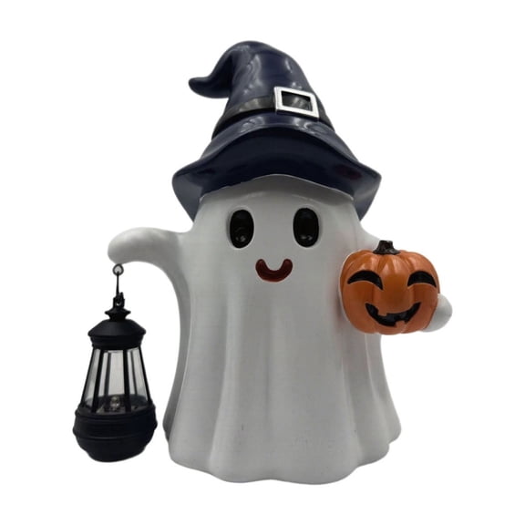 Halloween Decorations, Resin Ghosts with a Lantern, Solar Cute Spooky Halloween Ghost Figurines for Mantel Shelf Table Garden Decor