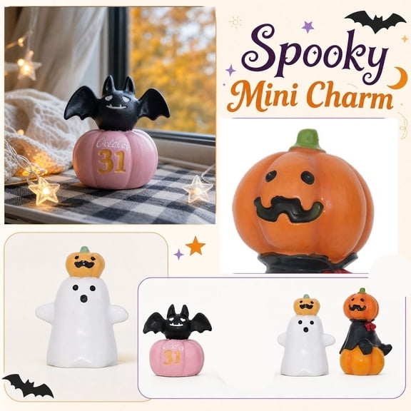 Halloween Decorations Resin Pumpkin Owl Ghost Figurine, Cute Spooky Home Decor, Durable Saffron Ornament for Party Table Shelf Desktop Gift