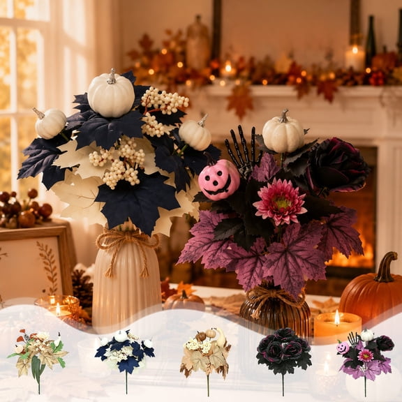 Halloween Decorations Saving! Fall Halloween Blue Artificial Flower Picks, Floral Picks Reusable Seasonal Floral Arrangement Supply for Thanksgiving Mantel Table Wreath Home Holiday Decor