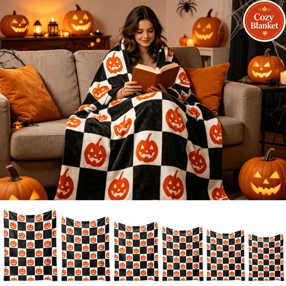 Halloween Decorations Savings, Halloween Flannel Throw Blanket, 59.05x78.74in, Soft Festive Printed Decorative Blanket Indoor Home Decor for Halloween Thanksgiving Autumn Harvest Holiday