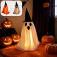 thumbnail image 1 of Halloween Decorations Savings, Halloween Ghost LED Lighted Ghost Figurine, Fabric Cordless Reusable Halloween Decor, Spooky Glowing Ghost with Witch Hat for Indoor Outdoor Home Yard Halloween Decor, 1 of 7