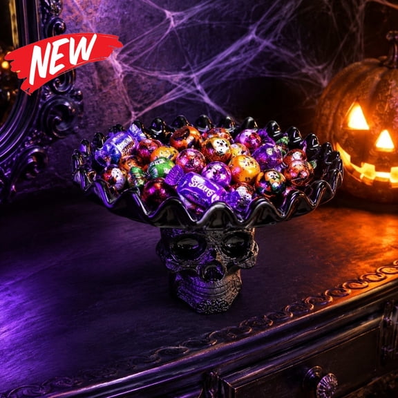 Halloween Decorations Savings, Halloween Serving Tray with Gothic Skull Base and Wavy Rim - Resin Halloween Decor for Spooky Halloween Festive Decor, Black Single Piece for Indoor Halloween Decor