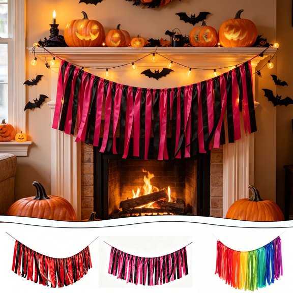 Halloween Decorations Savings, Tarmeek Bow Ribbon Flag Banner for Outdoor Indoor Courtyard Garden Decoration, Multicolor Red Pink Nylon Spandex Ribbon Banner Bow Flag 100x35cm