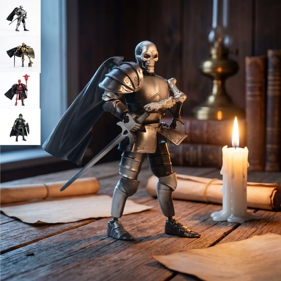 Halloween Decorations Savings, Tarmeek Halloween Articulated Skeleton Armor Knight Statue 4 Color Schemes Multi-Jointed Plastic Collectible Model Skeleton Figurine for Dark Fantasy Decor