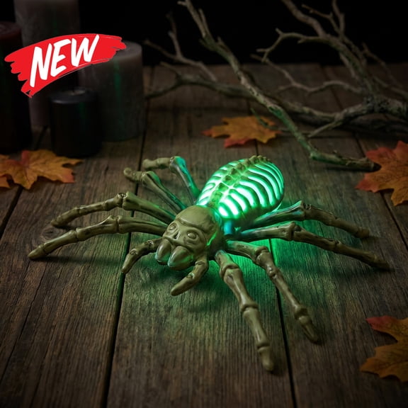 Halloween Decorations Savings, Tarmeek Halloween Glowing Spider Figurine, Plastic Skeleton Skull Decoration with Battery Operated LED, Versatile Spooky Prop for Spooky and Escape Room