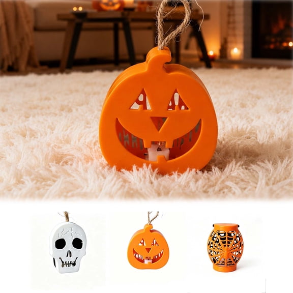 Halloween Decorations Savings, Tarmeek Halloween LED Candle Lantern 3 Styles Pumpkin Skull Web Spooky Hanging Light Flameless Candle for Indoor Outdoor Party Decor