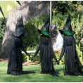 thumbnail image 1 of Halloween Decorations, Set of 3 Light Up Witches Holding Hands Witches with Stakes，Voice Control Witch Glowing Head Waterproof for Outside Garden Statue Decoration Grass Lawn, 1 of 7
