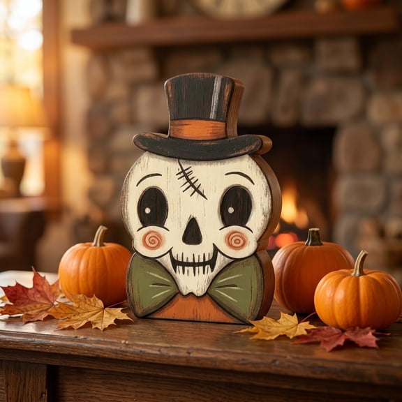 Halloween Decorations Set of 6 Wooden Blocks for Shelf and Tabletop Decor with Ghost Pumpkin Black Cat Skeleton Witch Owl Design for Fall Thanksgiving Home and Party Decor 3.94 Inch