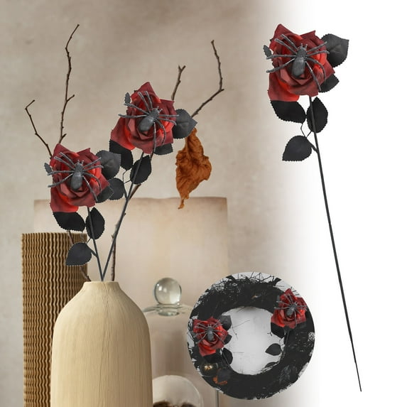 Halloween Decorations Silk Flowers Bouquet with Realistic Pumpkin Stems Eucalyptus, Floral Arrangement for Indoor Outdoor Haunted House Party Decor,Gothic Wedding Bouquet with Bendable Stems