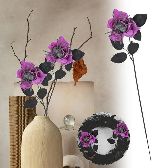 Halloween Decorations Silk Flowers Bouquet with Realistic Pumpkin Stems Eucalyptus, Floral Arrangement for Indoor Outdoor Haunted House Party Decor,Gothic Wedding Bouquet with Bendable Stems